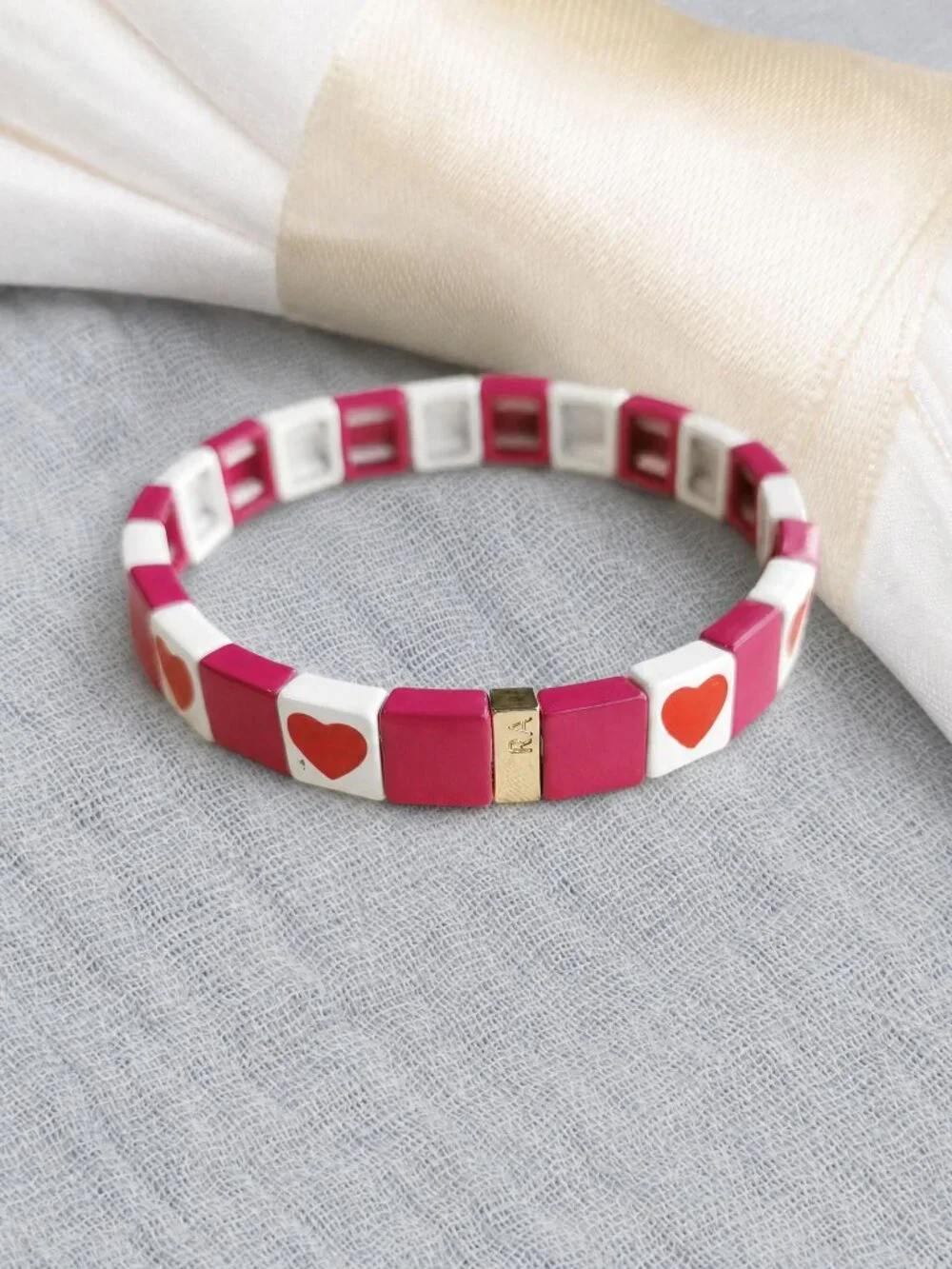 Roxanne Assoulin All Heart Enameled Stretch Bracelet - Gold Pink White